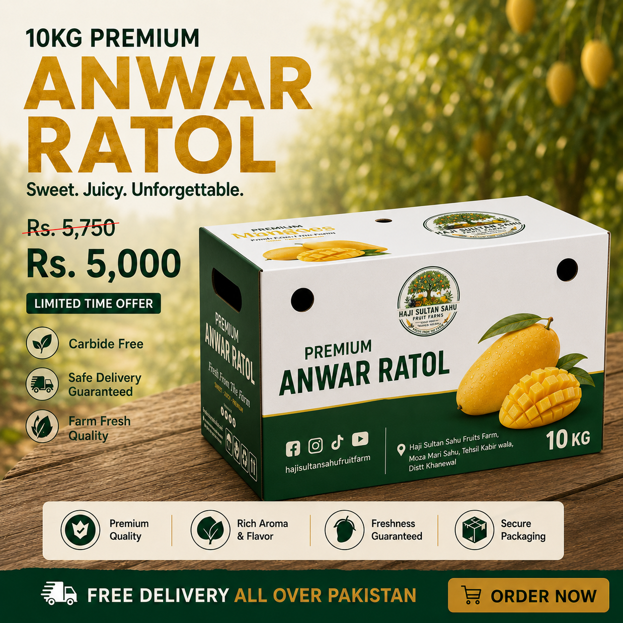 Buy Anwar Ratol Mangoes Online Pakistan | Haji Sultan Sahu Fruit Farms