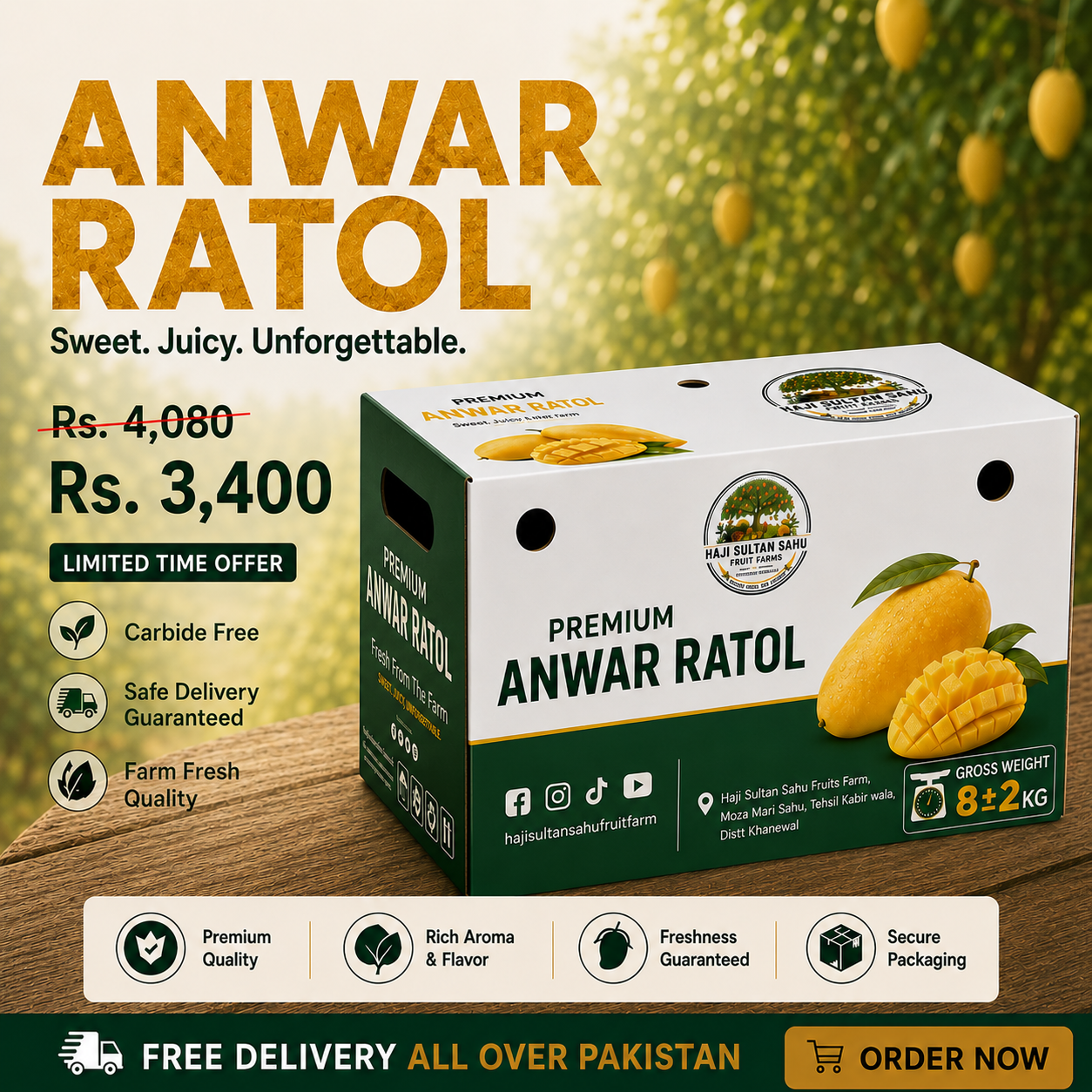 Buy Anwar Ratol Mangoes Online Pakistan | Haji Sultan Sahu Fruit Farms
